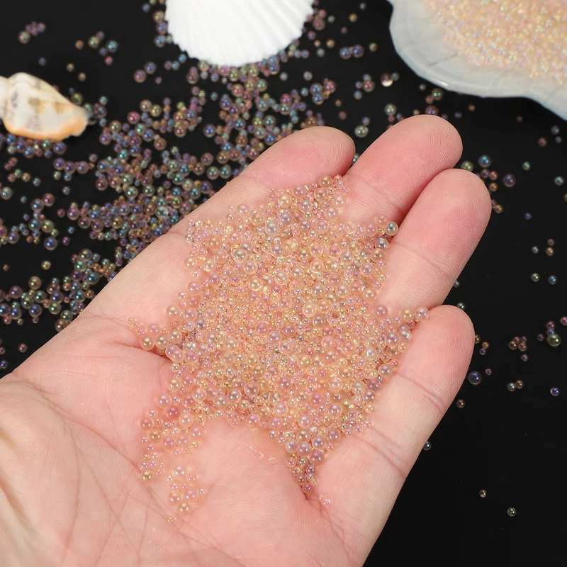 200g 1-3mm Glass Bubble Beads Iridescent No Hole Water Droplet Ball Champagne