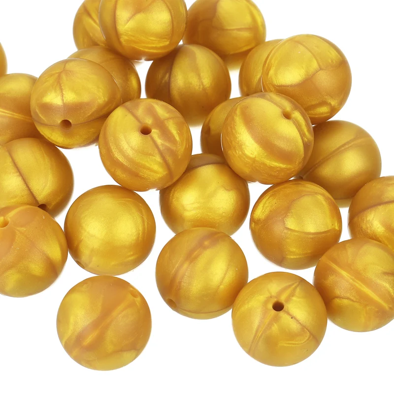 50Pcs 19mm Silicone Beads, Round Loose Rubber Bead for DIY (Gold)