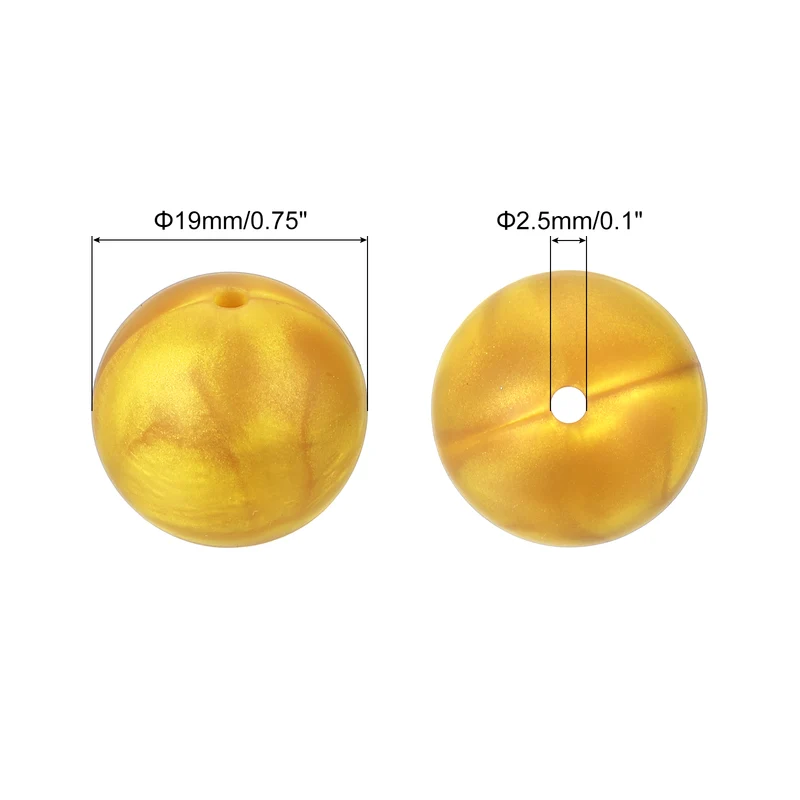 50Pcs 19mm Silicone Beads, Round Loose Rubber Bead for DIY (Gold)