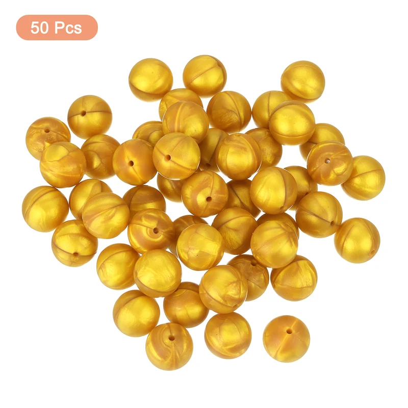 50Pcs 19mm Silicone Beads, Round Loose Rubber Bead for DIY (Gold)