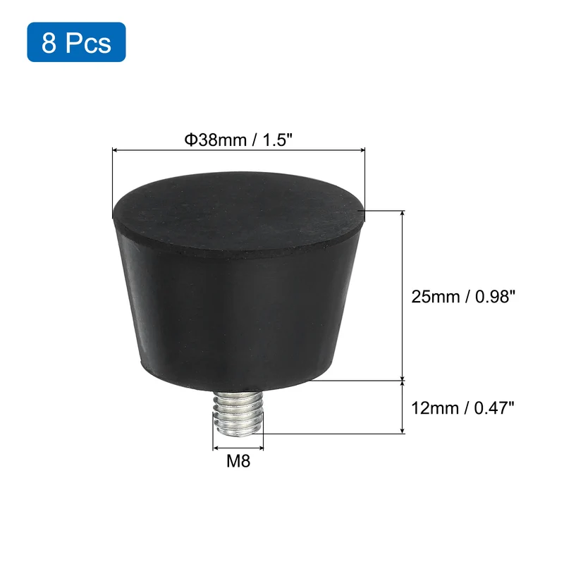 8Pcs Thread Levelling Feet, 1.5"x0.98" with M8x12mm Studs, Black