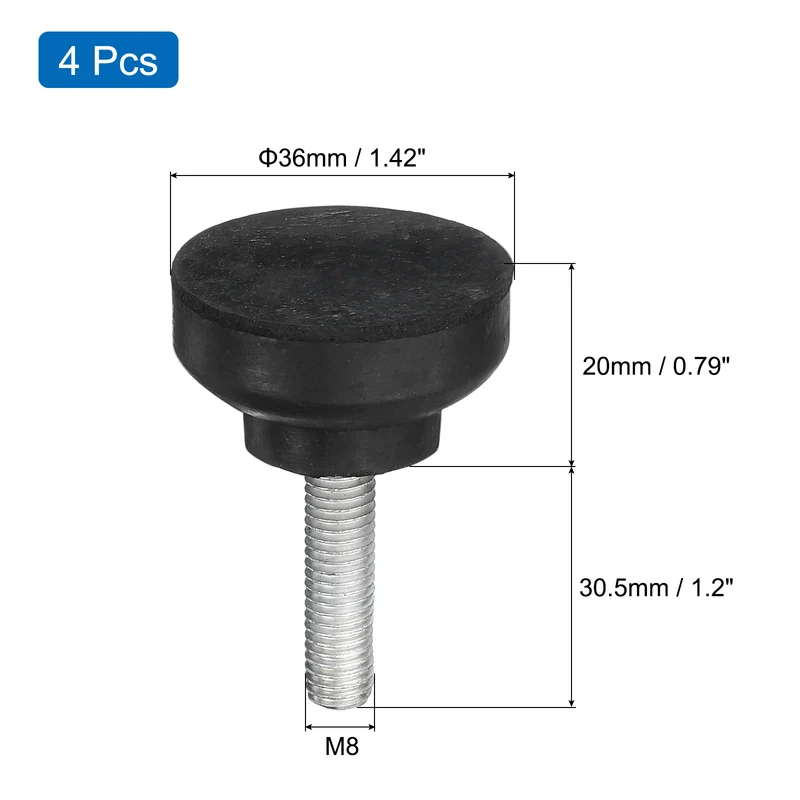 4Pcs Thread Levelling Feet, 1.42"x0.79" with M8x30.5mm Studs, Black