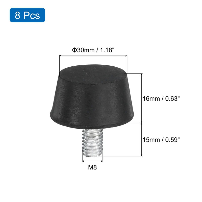 8Pcs Thread Levelling Feet 1.18"x0.63" with M8x15mm Studs Black