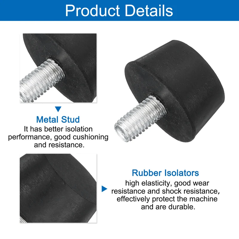 8Pcs Thread Levelling Feet 1.18"x0.63" with M8x15mm Studs Black
