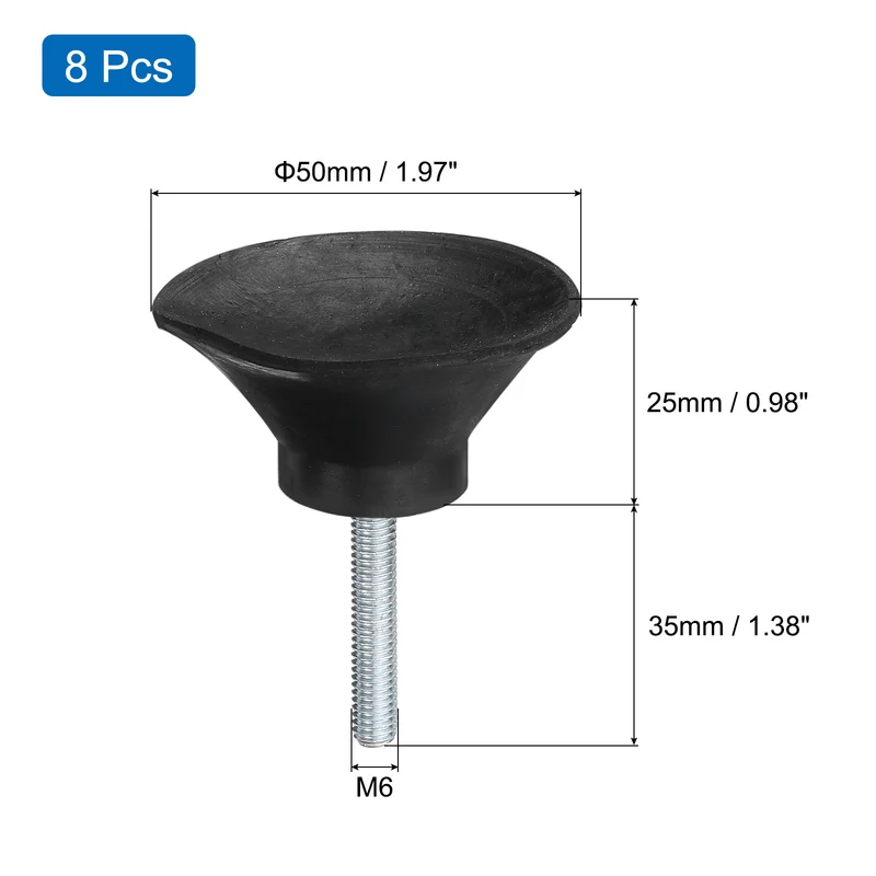 8Pcs Thread Levelling Feet, 1.97"x0.98" with M6x35mm Studs, Black