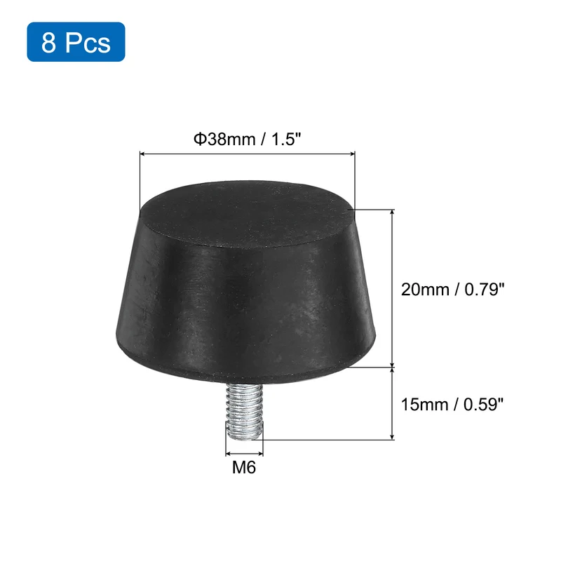 8Pcs Thread Levelling Feet, 1.5"x0.79" with M6x15mm Studs, Black