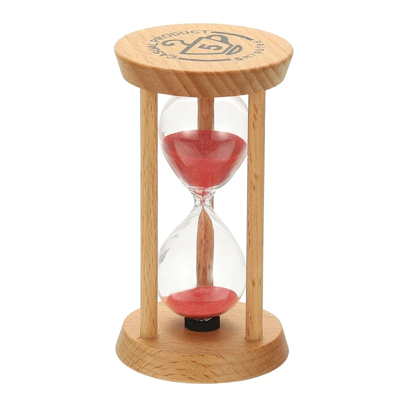 1Pcs 5 Minutes Sand Timer, Wooden Sand Watch for Home, Red