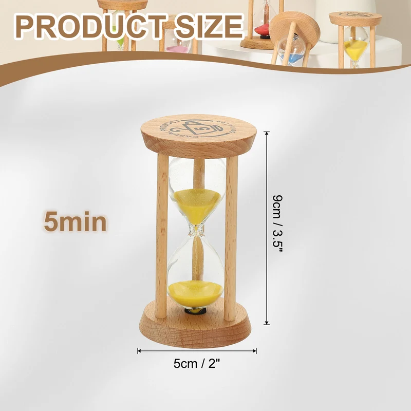 1Pcs 5 Minutes Sand Timer, Wooden Sand Watch for Home, Yellow