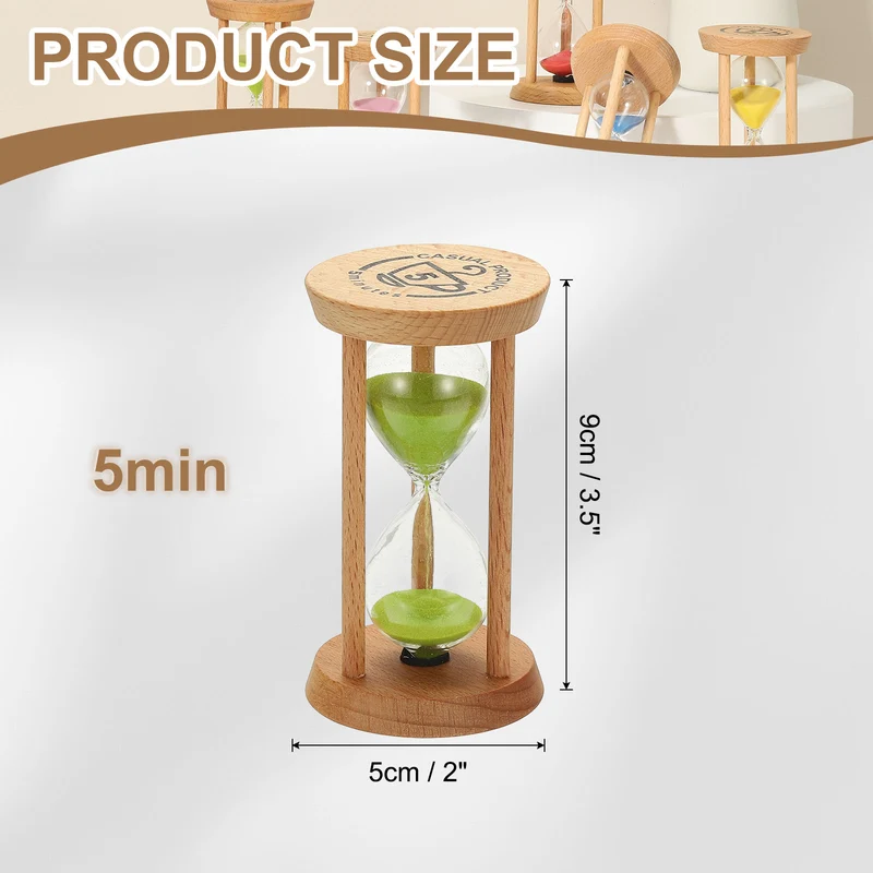 1Pcs 5 Minutes Sand Timer, Wooden Sand Watch for Home, Green