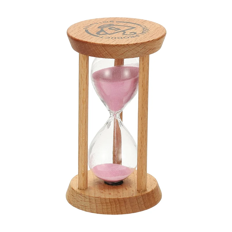 1Pcs 5 Minutes Sand Timer, Wooden Sand Watch for Home, Pink