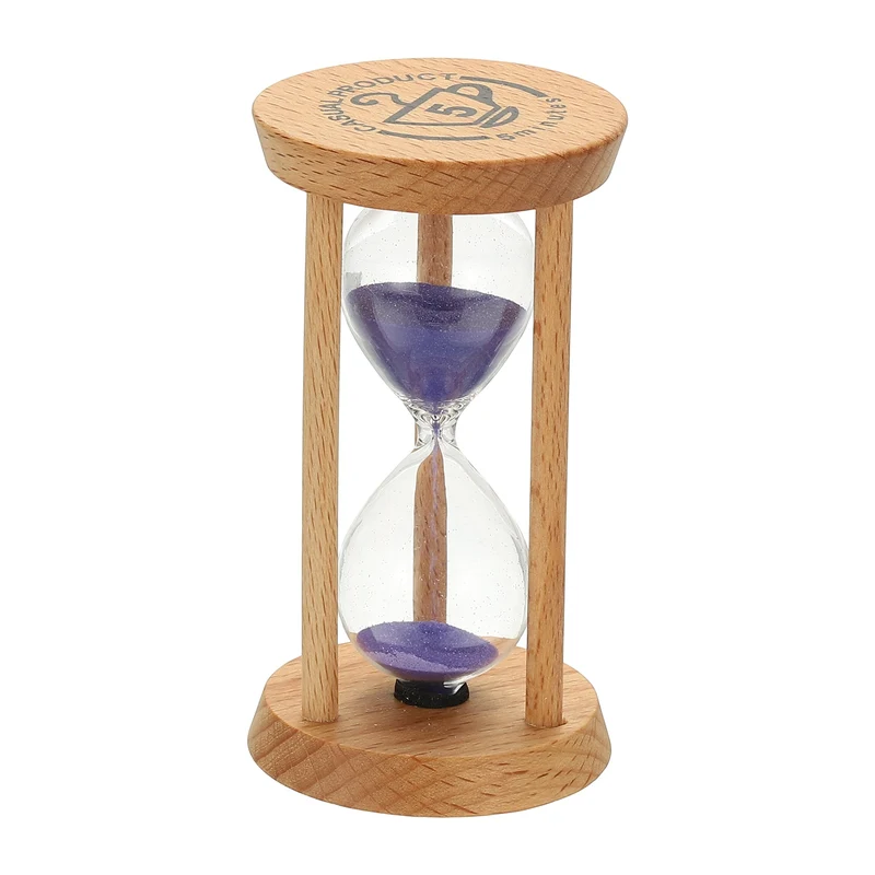 1Pcs 5 Minutes Sand Timer, Wooden Sand Watch for Home, Purple