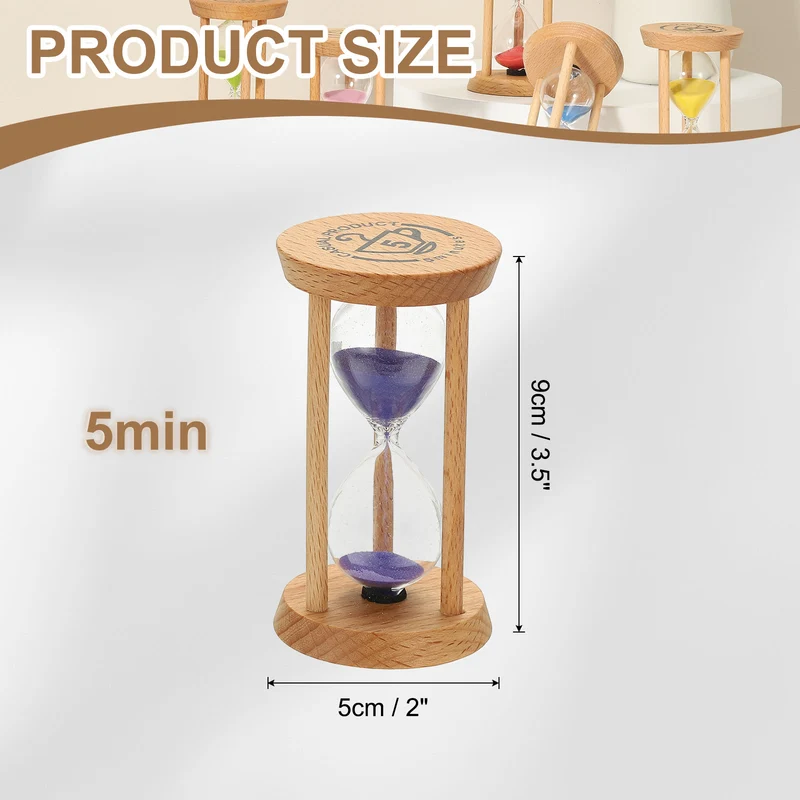 1Pcs 5 Minutes Sand Timer, Wooden Sand Watch for Home, Purple