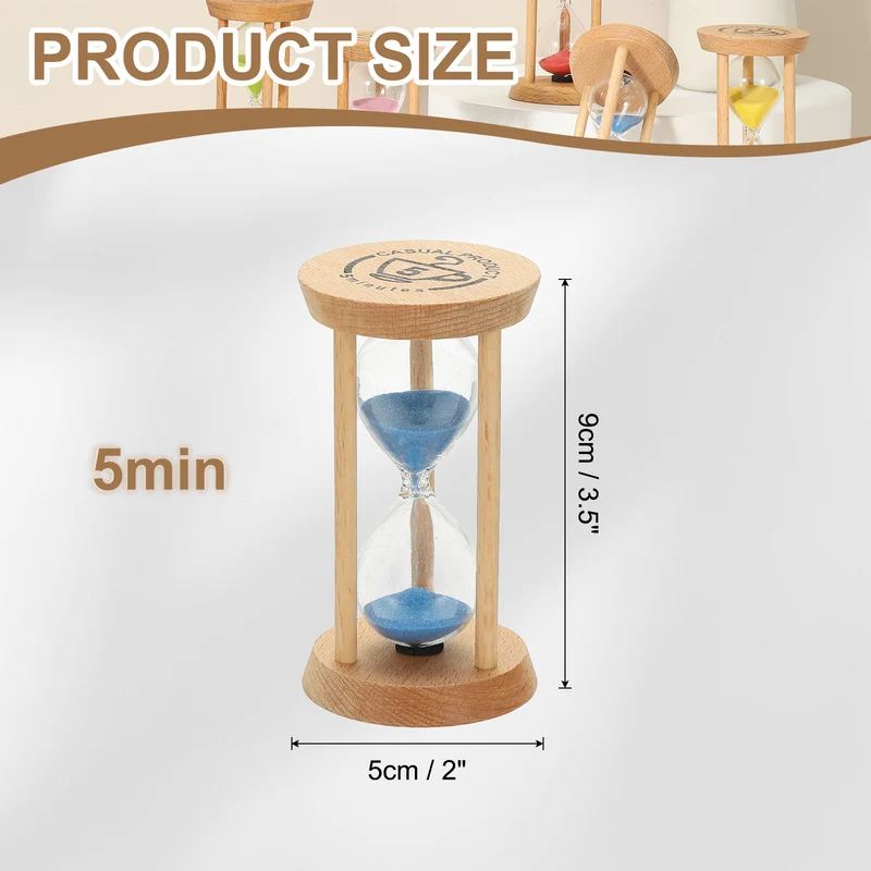 1Pcs 5 Minutes Sand Timer, Wooden Sand Watch for Home, Blue