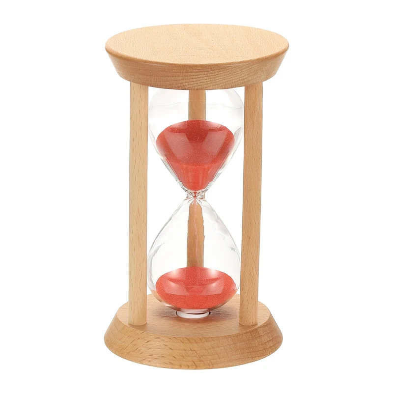 1Pcs 10 Minutes Sand Timer, Wooden Sand Watch for Home, Red