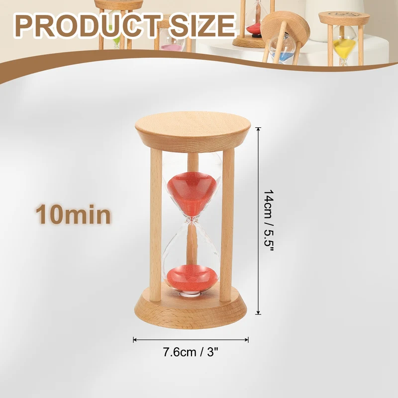 1Pcs 10 Minutes Sand Timer, Wooden Sand Watch for Home, Red