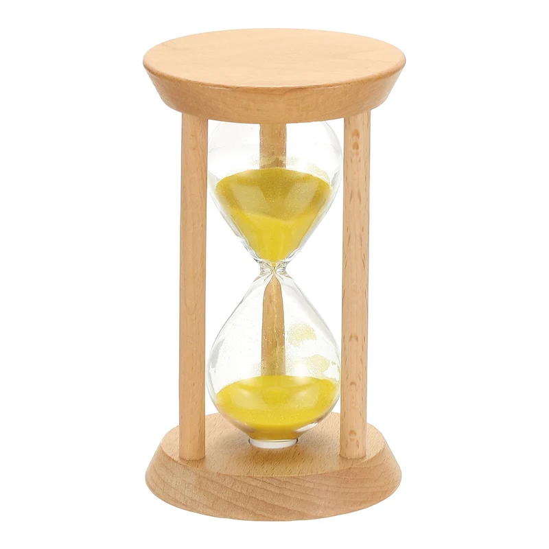 1Pcs 10 Minutes Sand Timer, Wooden Sand Watch for Home, Yellow