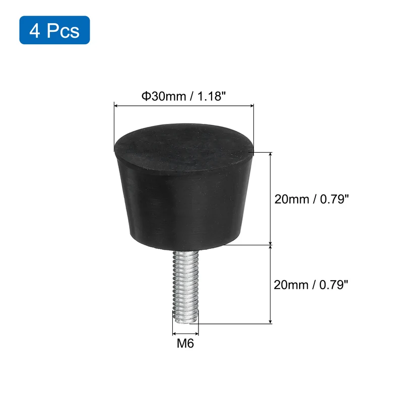 4Pcs Thread Levelling Feet 1.18"x0.79" with M6x20mm Studs Black