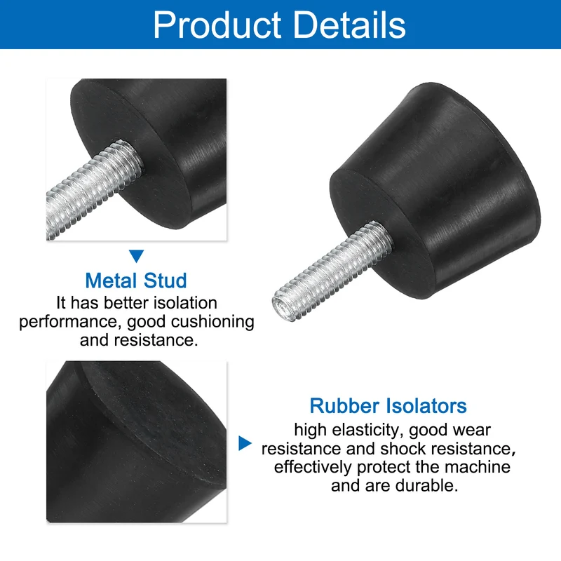 4Pcs Thread Levelling Feet 1.18"x0.79" with M6x20mm Studs Black