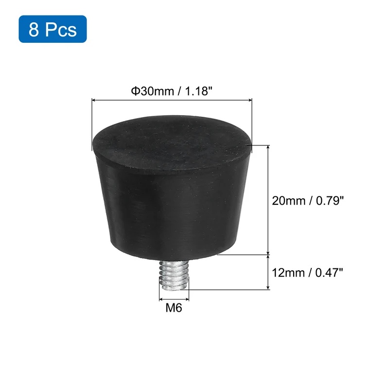 8Pcs Thread Levelling Feet 1.18"x0.79" with M6x12mm Studs Black