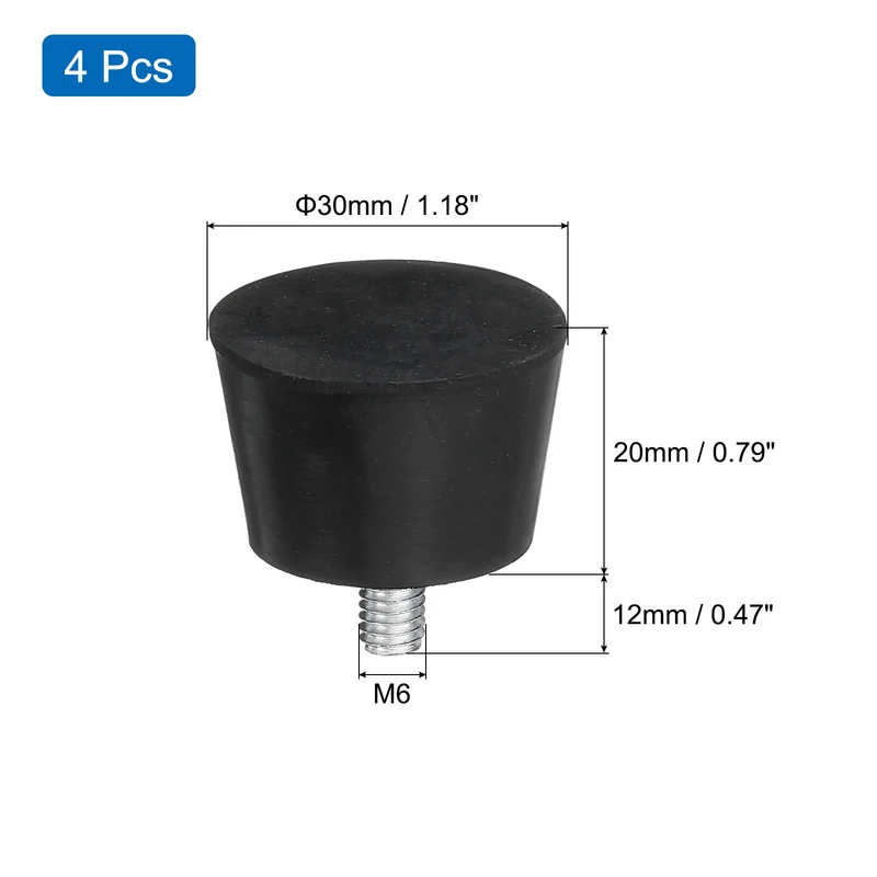 4Pcs Thread Levelling Feet 1.18"x0.79" with M6x12mm Studs Black
