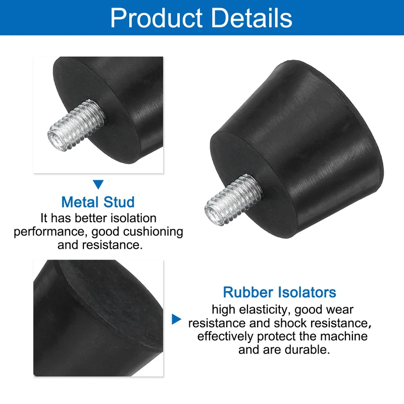 4Pcs Thread Levelling Feet 1.18"x0.79" with M6x12mm Studs Black