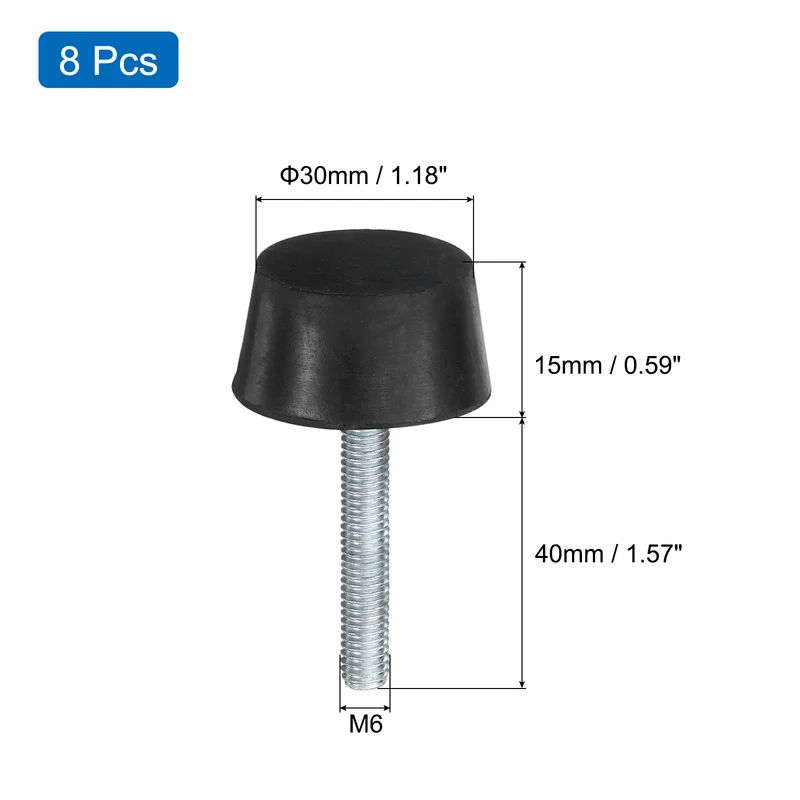 8Pcs Thread Levelling Feet, 1.18"x0.59" with M6x40mm Studs, Black