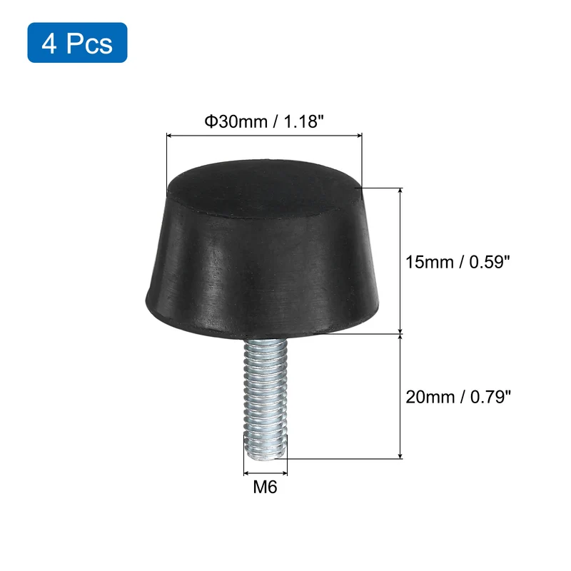 4Pcs Thread Levelling Feet, 1.18"x0.59" with M6x20mm Studs, Black
