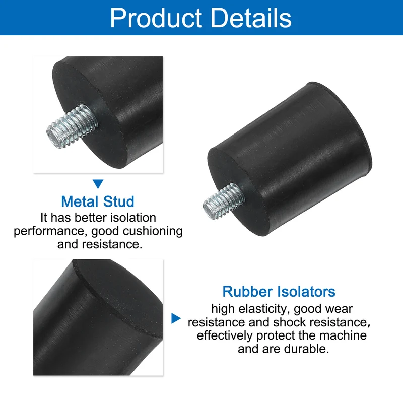 8Pcs Thread Adjustable Levelling Feet, 1.02" x 1.26" Rubber Furniture Feet with M6 x 10mm Studs for Table Chair Feet Floor Protector, Black