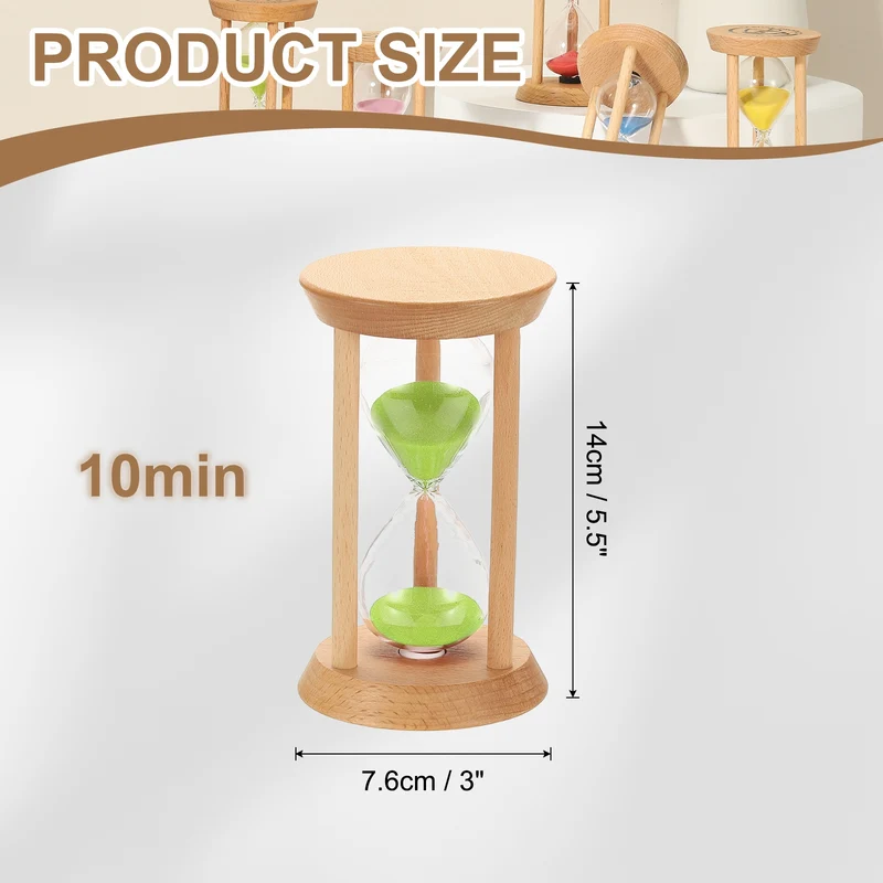 1Pcs 10 Minutes Sand Timer, Wooden Sand Watch for Home, Green