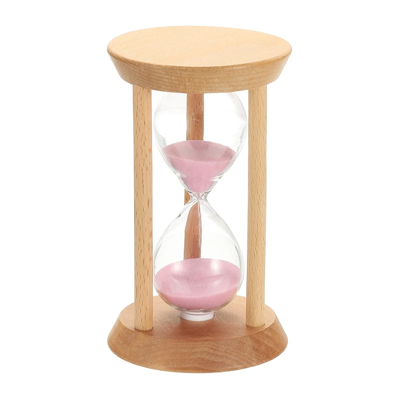 1Pcs 10 Minutes Sand Timer, Wooden Sand Watch for Home, Pink