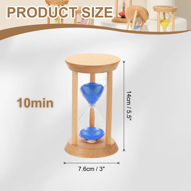 1Pcs 10 Minutes Sand Timer, Wooden Sand Watch for Home, Blue