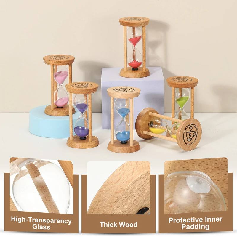 1Pcs 15 Minutes Sand Timer, Wooden Sand Watch for Home, Red