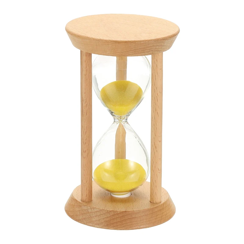 1Pcs 15 Minutes Sand Timer, Wooden Sand Watch for Home, Yellow