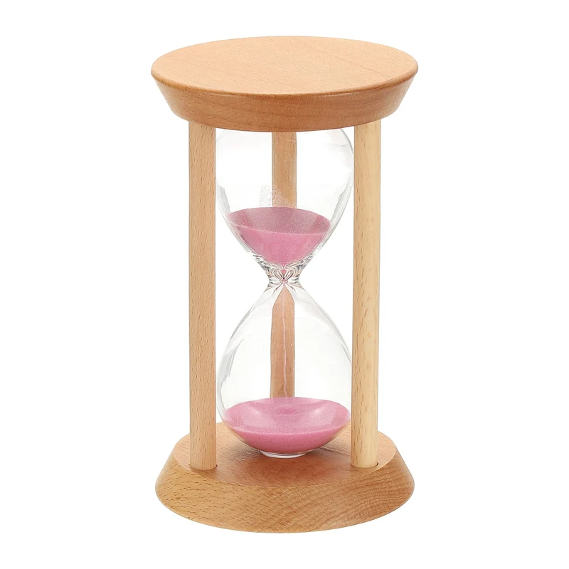 1Pcs 15 Minutes Sand Timer, Wooden Sand Watch for Home, Pink