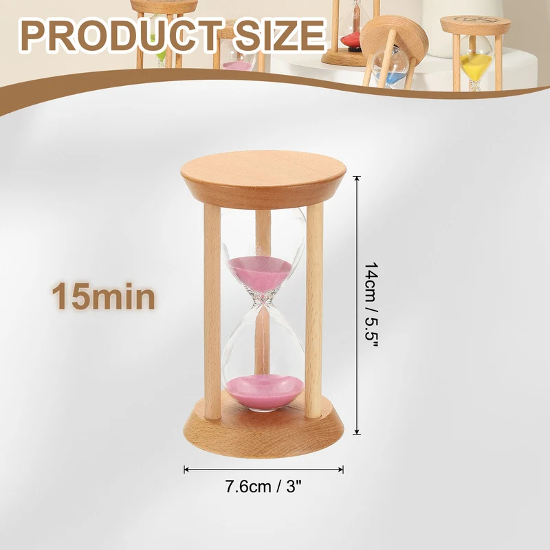 1Pcs 15 Minutes Sand Timer, Wooden Sand Watch for Home, Pink