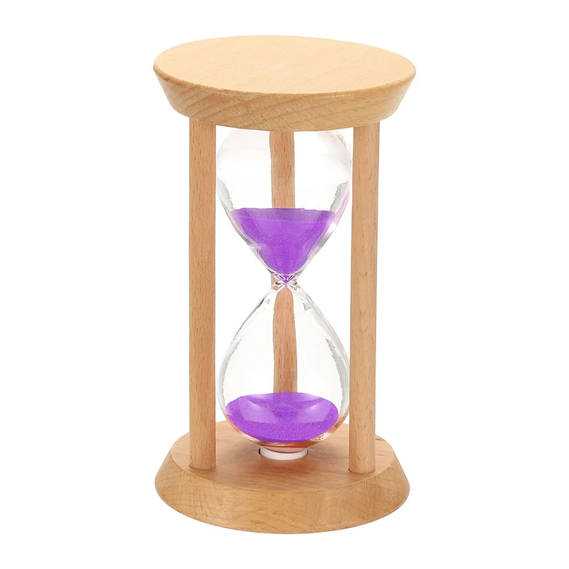 1Pcs 15 Minutes Sand Timer, Wooden Sand Watch for Home, Purple