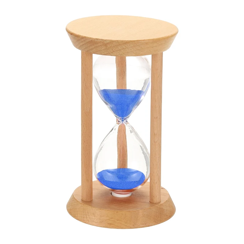 1Pcs 15 Minutes Sand Timer, Wooden Sand Watch for Home, Blue