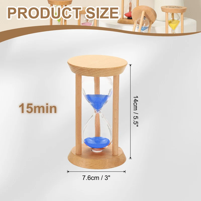 1Pcs 15 Minutes Sand Timer, Wooden Sand Watch for Home, Blue