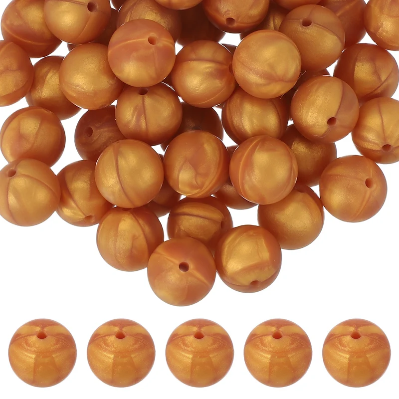 60 Pcs Silicone Beads, 15mm Bulk Beads for Keychain Making, Gold
