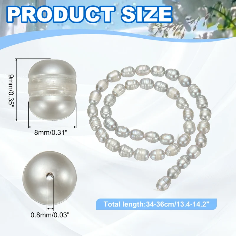 Freshwater Pearl Beads 8-9mm Rice Shape Pearl String Dark Gray