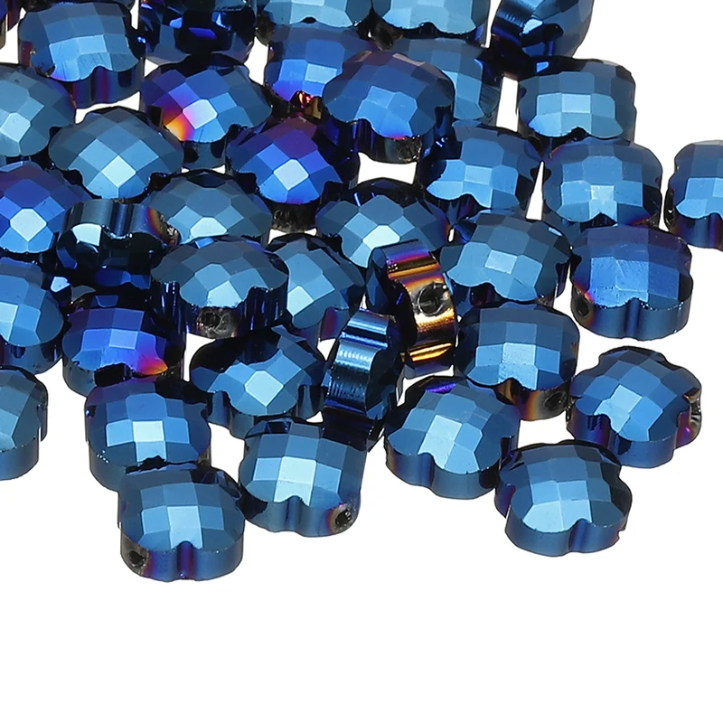 Glass Beads, 50 Pcs 8mm Shamrock Charm Transparent Crystal Glass Beads Clear Jewelry Making Supplies for Bracelets DIY Crafts, Blue