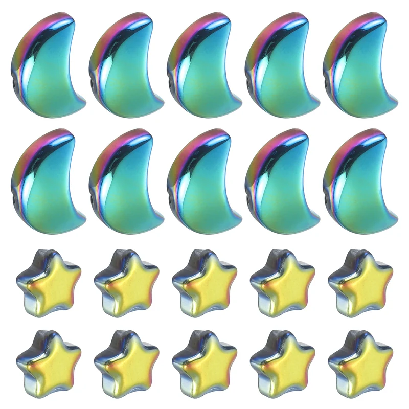 60Pcs Star Moon Shaped Beads, 2 Style Acrylic Spacer Beads Multicolor