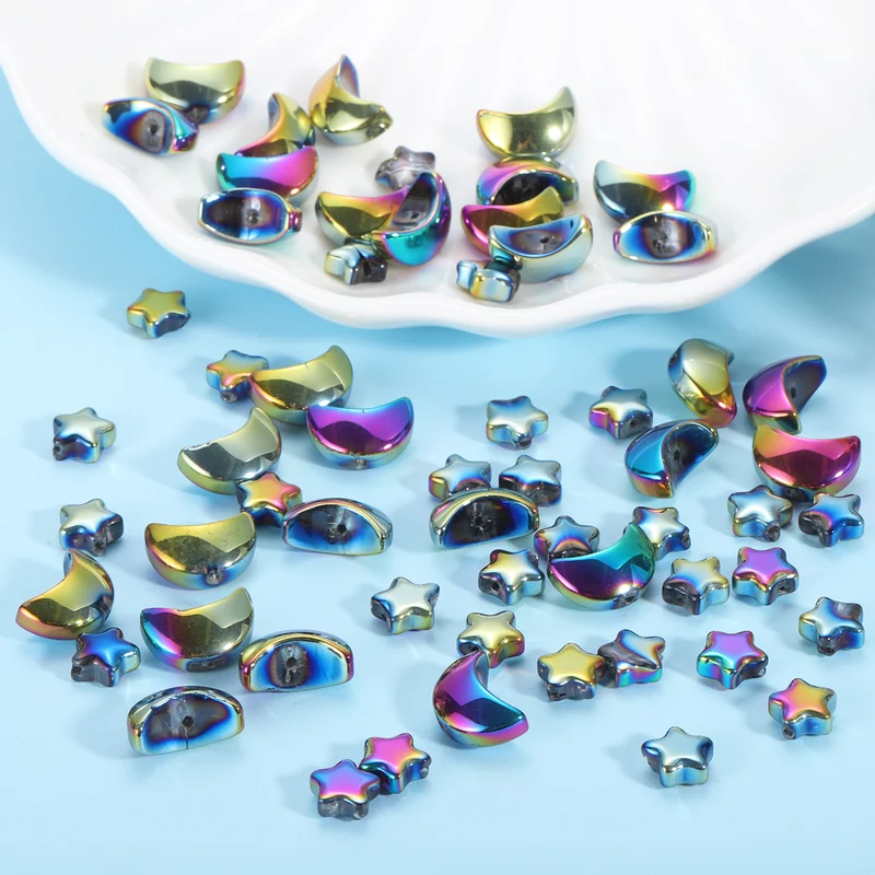 60Pcs Star Moon Shaped Beads, 2 Style Acrylic Spacer Beads Multicolor