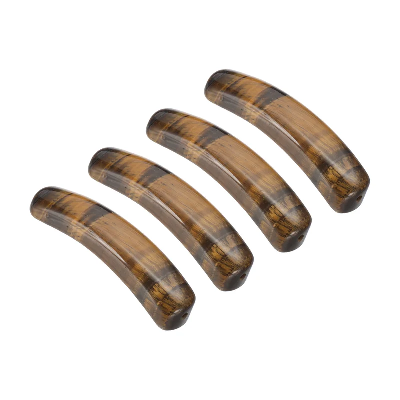 4 Pcs Natural Stone, 36 x 10 mm Natural Curved Clear Quartz Stone Crystal Handmade Jade Flat Beads for DIY Crafting, Tiger Stone