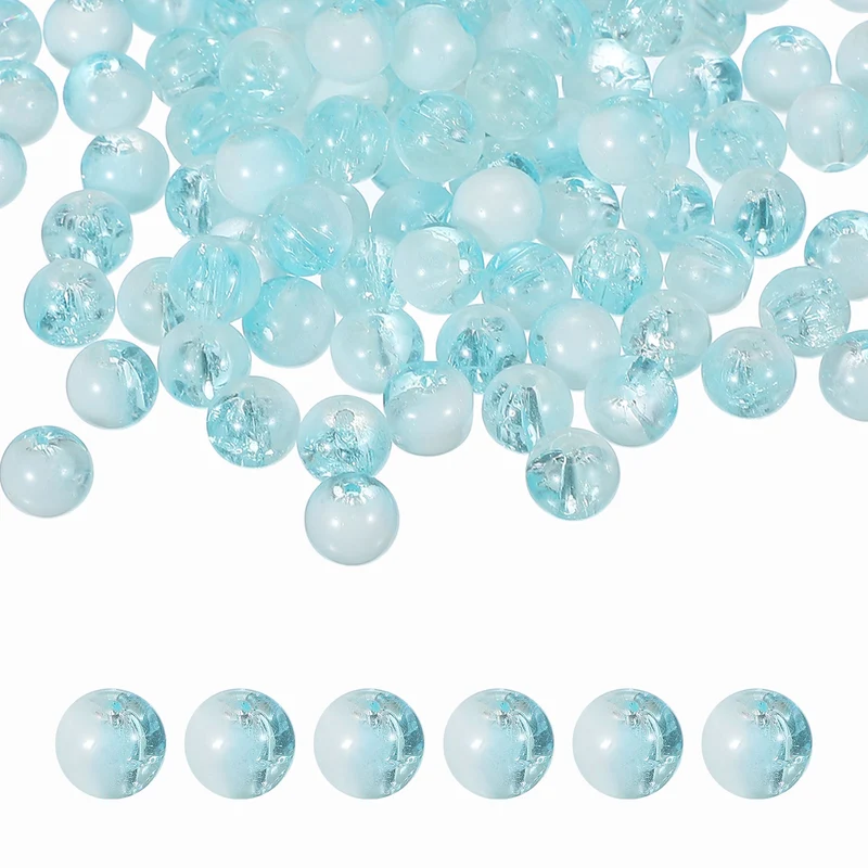 100Pcs Crackle Glass Beads for Jewelry Making 10mm Round Beads Blue