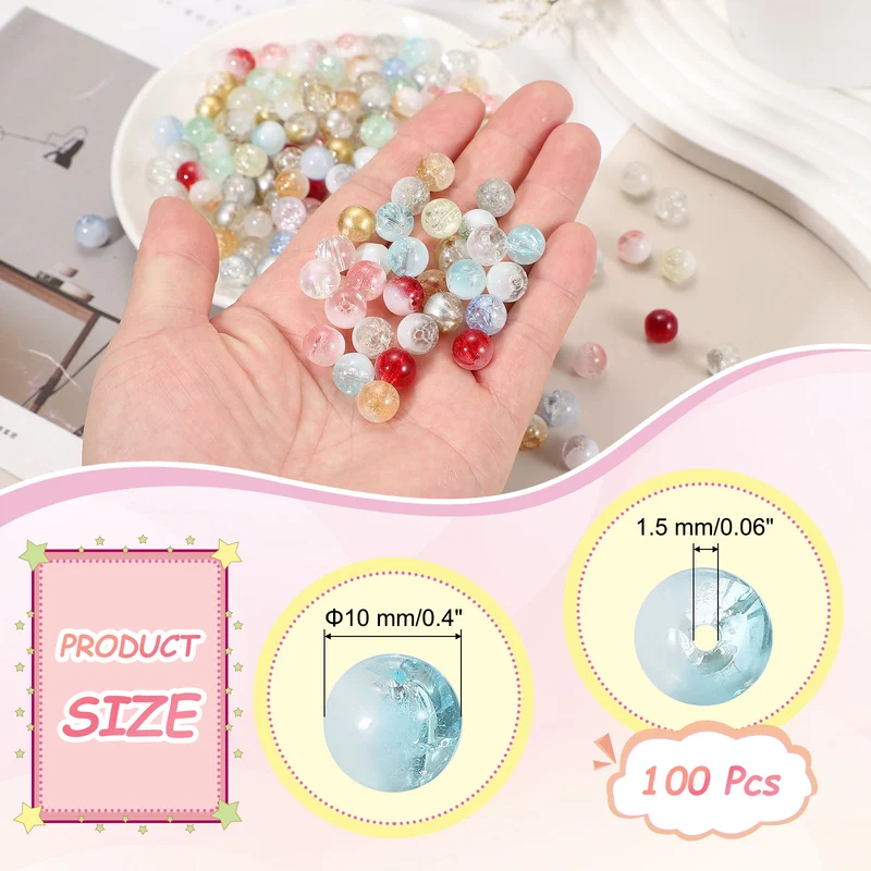 100Pcs Crackle Glass Beads for Jewelry Making 10mm Round Beads Blue