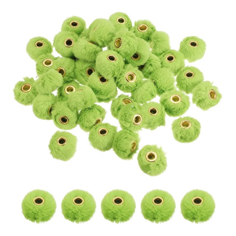 50Pcs Pom Pom Beads, Faux Fur Fuzzy Spacers Bead with 4mm Hole, Avocado Green