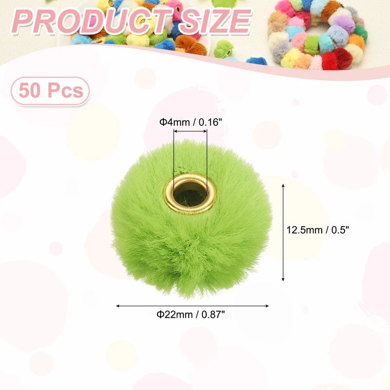 50Pcs Pom Pom Beads, Faux Fur Fuzzy Spacers Bead with 4mm Hole, Avocado Green