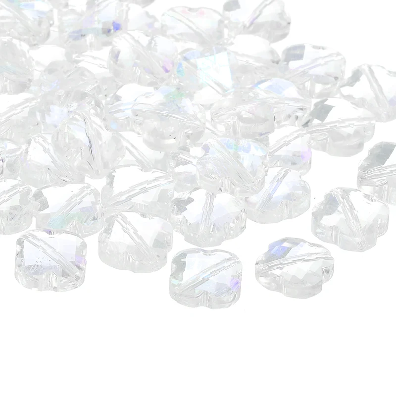 Glass Beads, 30 Pcs Shamrock Beads Transparent Crystal Glass Charms Clear Jewelry Making Supplies for Bracelets DIY Crafts, Mixed White