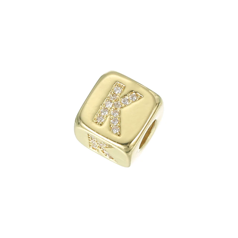 Rhinestone Letters Cube Beads, 26 Letters Dice Charm Alphabet K